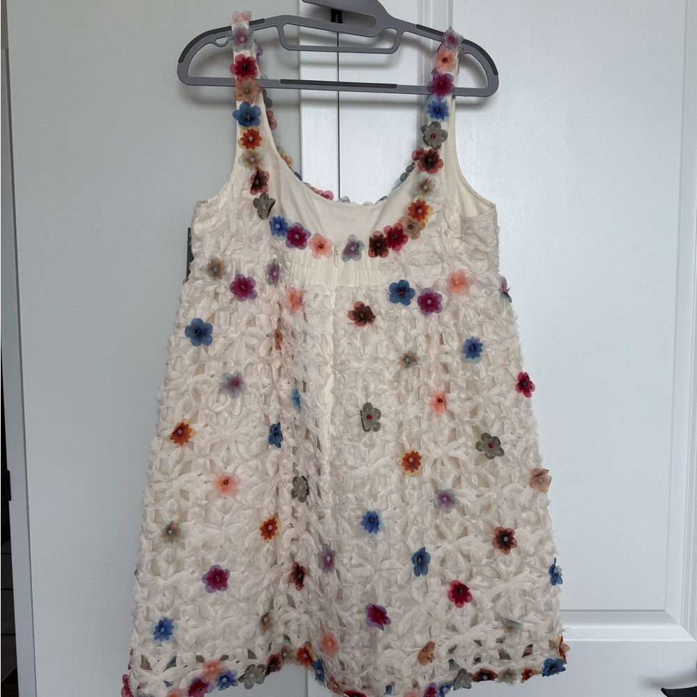 White Embellished Floral-Trim Mini Dress - Picture 5 of 6